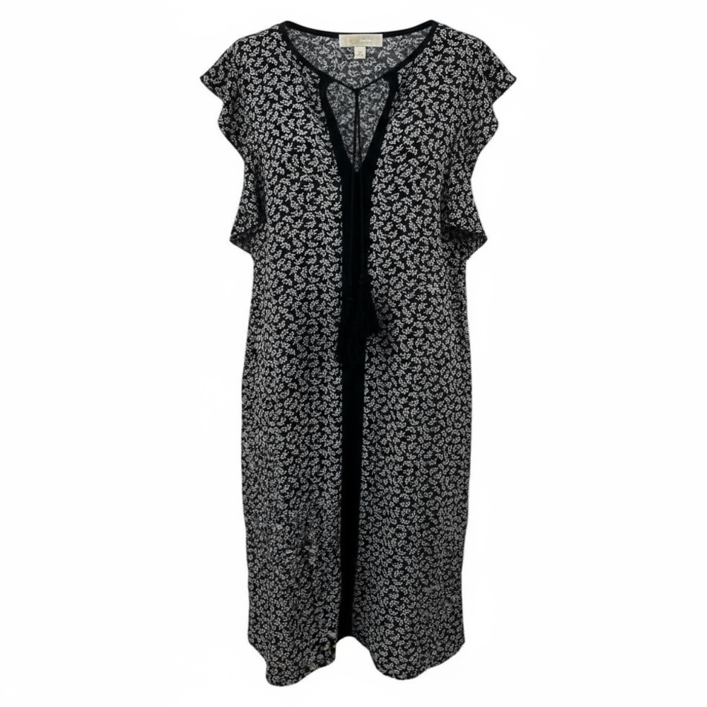 Michael Kors Shift Dress Size Small Tassel Tie V Neckline Black White Flutter